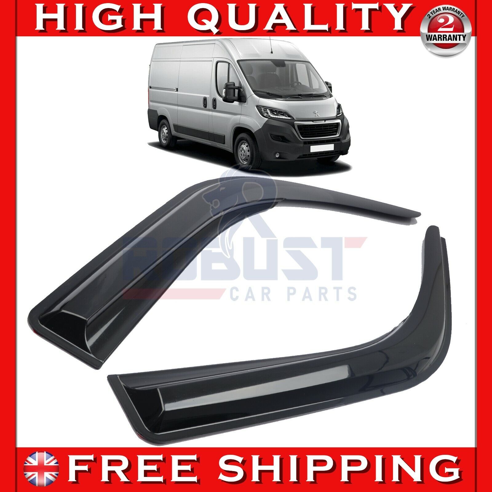 Sunplex Smoked Rain Deflectors For Peugeot Boxer 2006-2023 – 2pc Front Vent Visors