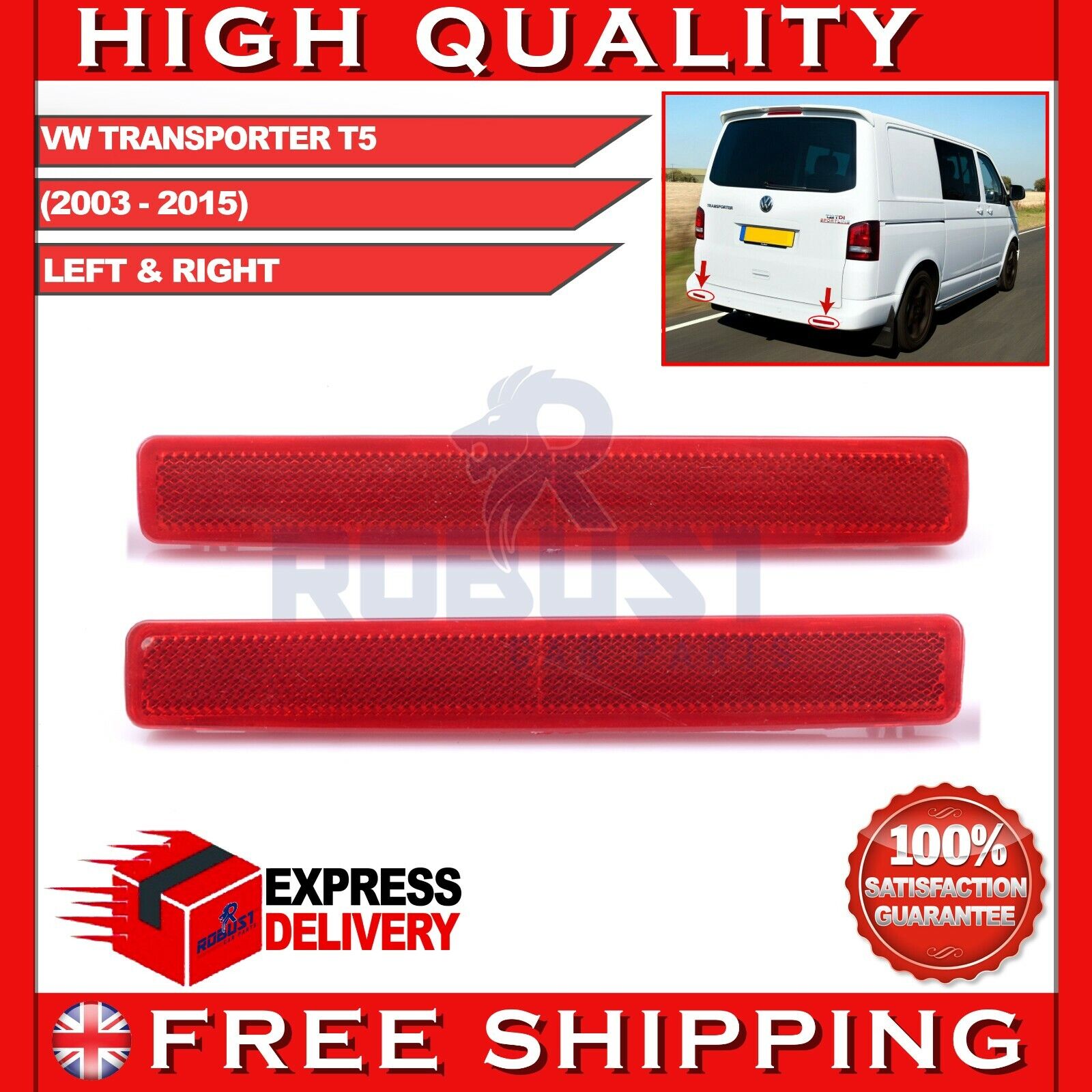 FOR TRANSPORTER MULTIVAN T5 REAR BUMPER REFLECTOR RED COVER TAIL REFLE –  robustcarparts