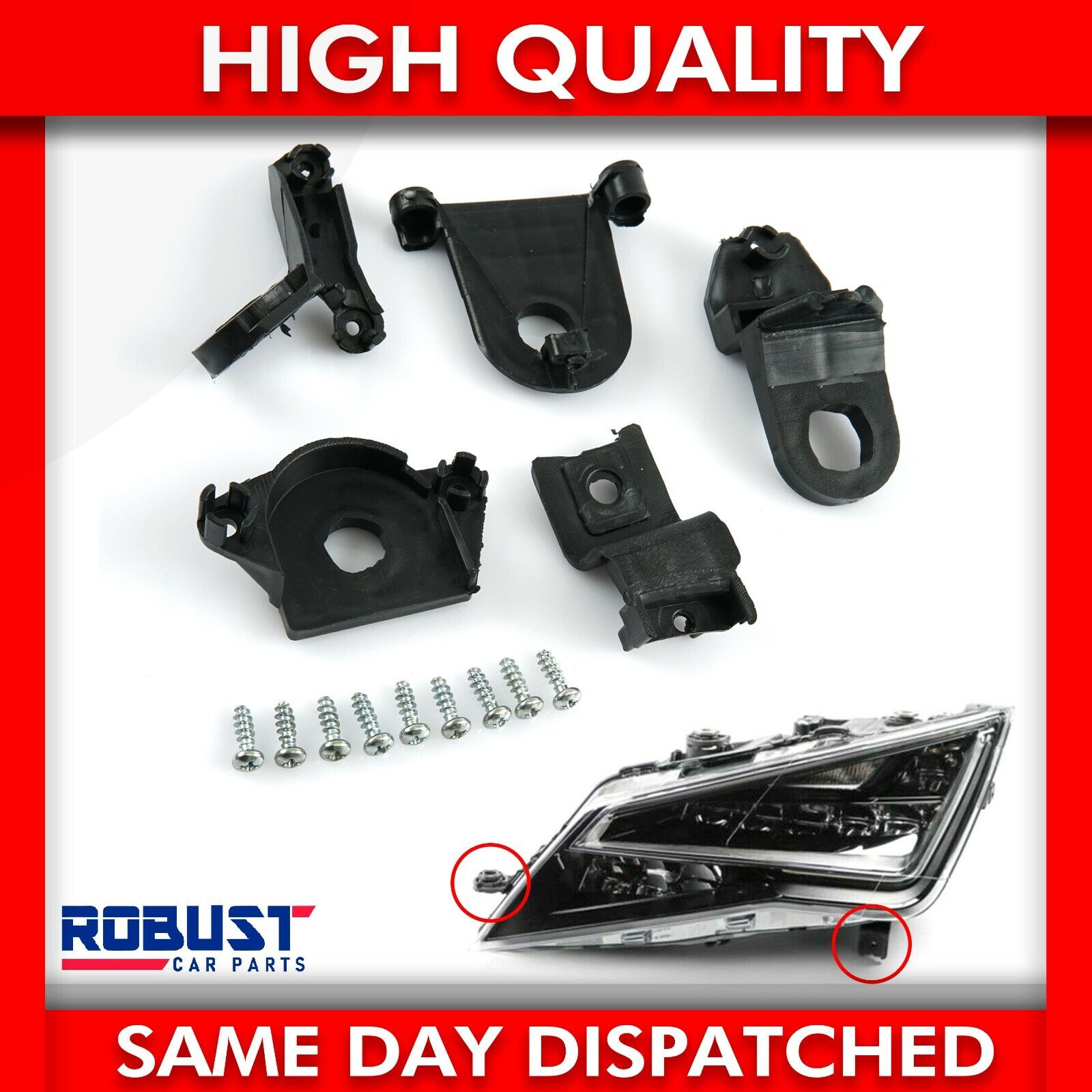 Headlight Bracket Tab Repair Kit – Left Side For Ford Fiesta (2013+) | Robust Car Parts, 2-Year Warranty