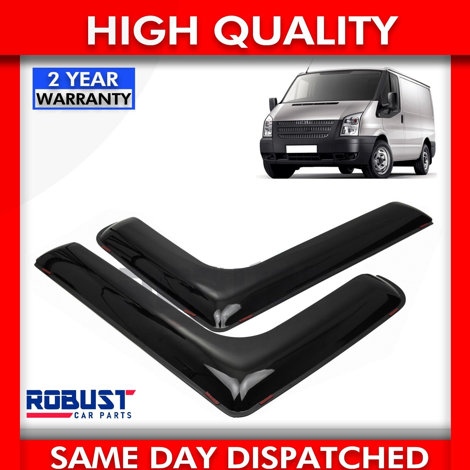 2-Piece L-Shape Wind Rain Sun Deflectors For Ford Transit MK6 MK7 (2000-2013) - Black